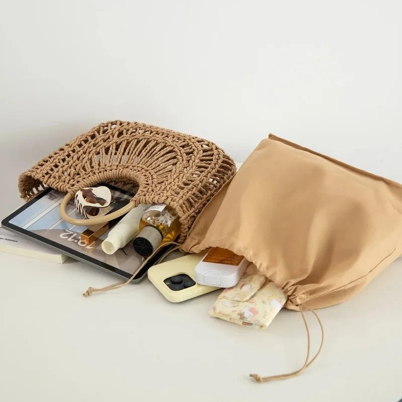 Marisol Woven Circle Handle Tote Bag