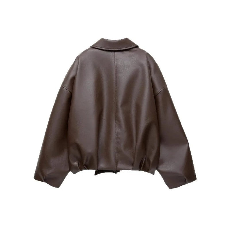Rosa Relaxed Faux Leather Zip Jacket