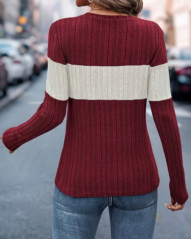 Tindra Ribbed Colorblock Knit Sweater