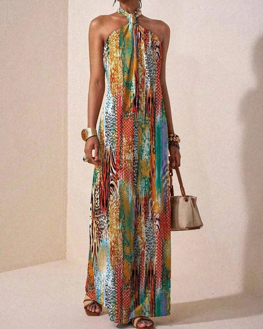 Alma Women's Halter Animal Print Maxi Dress
