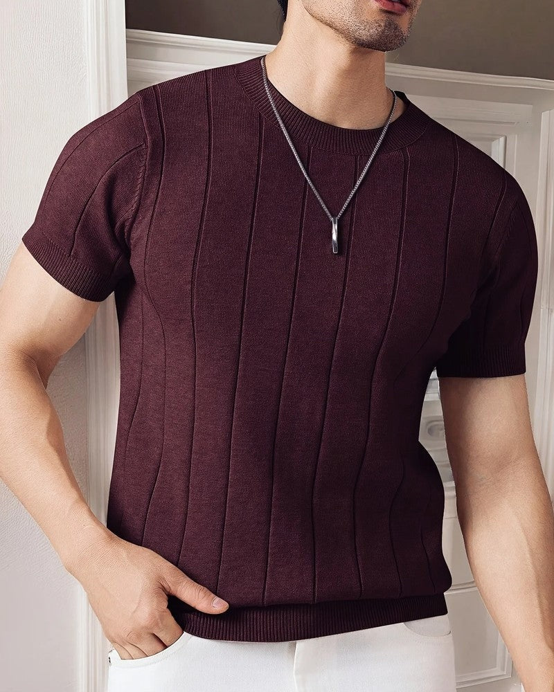 Alviro Textured Knit Short Sleeve Sweater