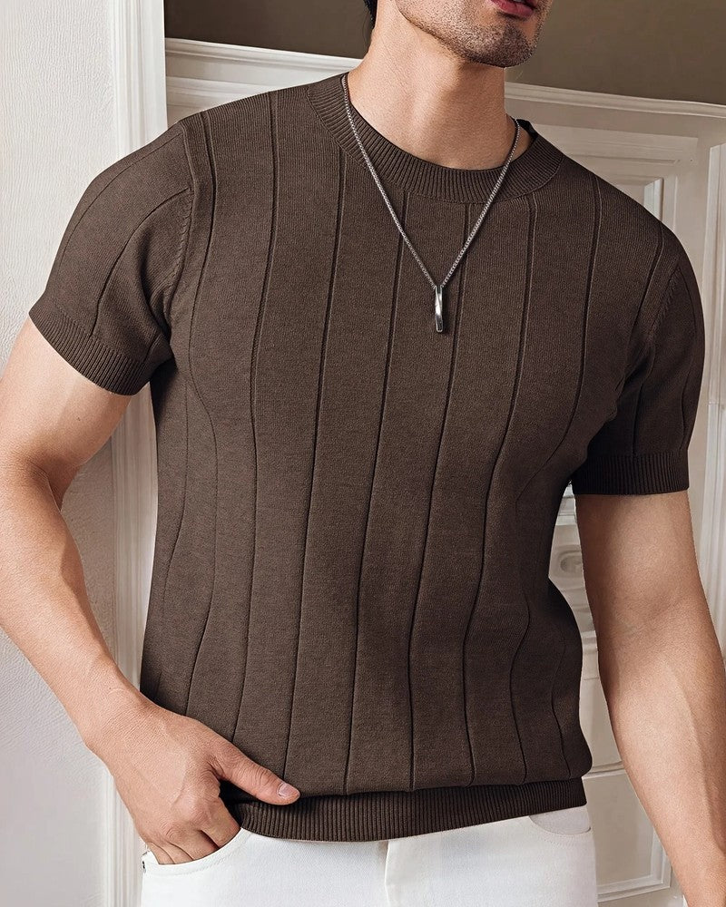 Alviro Textured Knit Short Sleeve Sweater