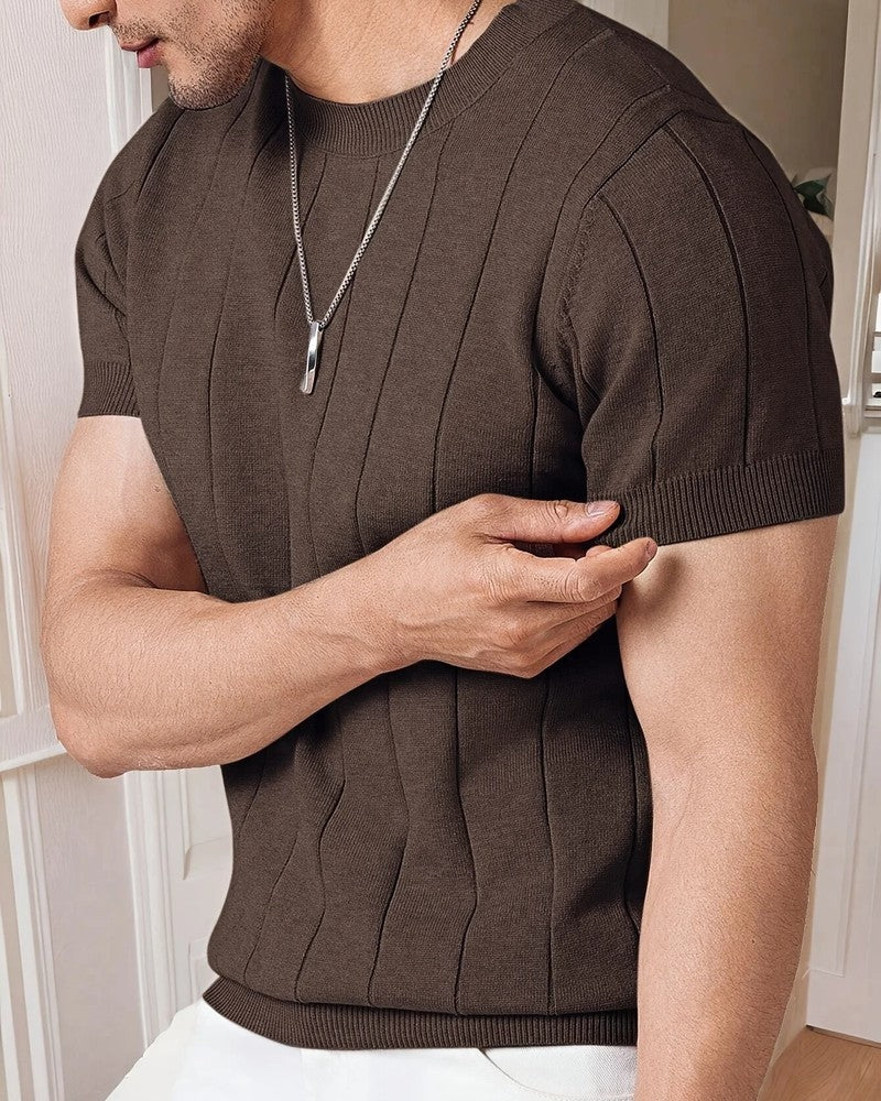 Alviro Textured Knit Short Sleeve Sweater