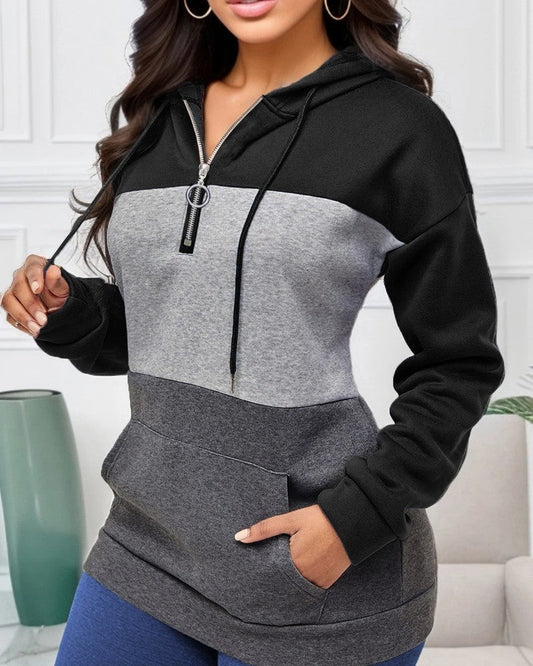 Amanda Women's Colorblock Zip Hoodie Sweatshirt