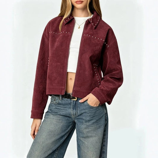 Andara Studded Suede Cropped Jacket