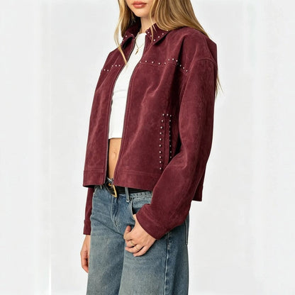 Andara Studded Suede Cropped Jacket