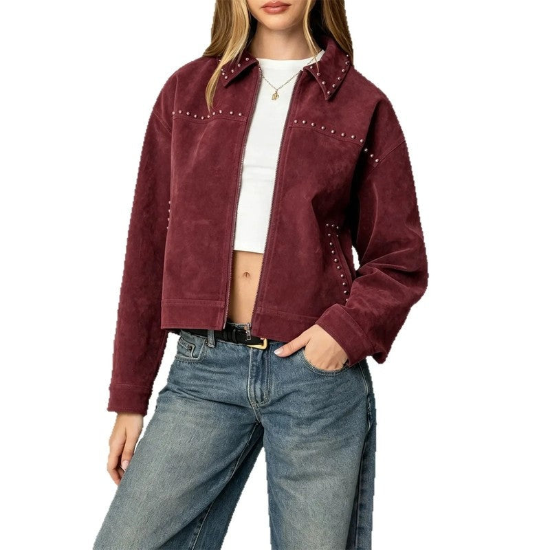 Andara Studded Suede Cropped Jacket