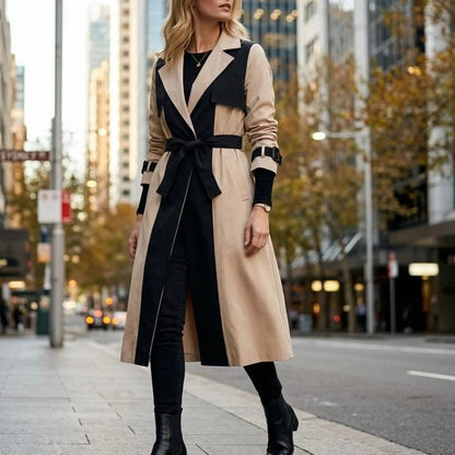 Anitra Colorblock Belted Long Trench Coat
