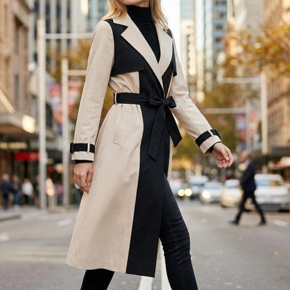 Anitra Colorblock Belted Long Trench Coat