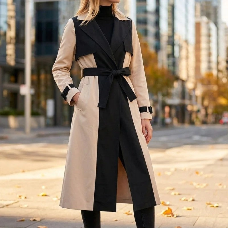 Anitra Colorblock Belted Long Trench Coat