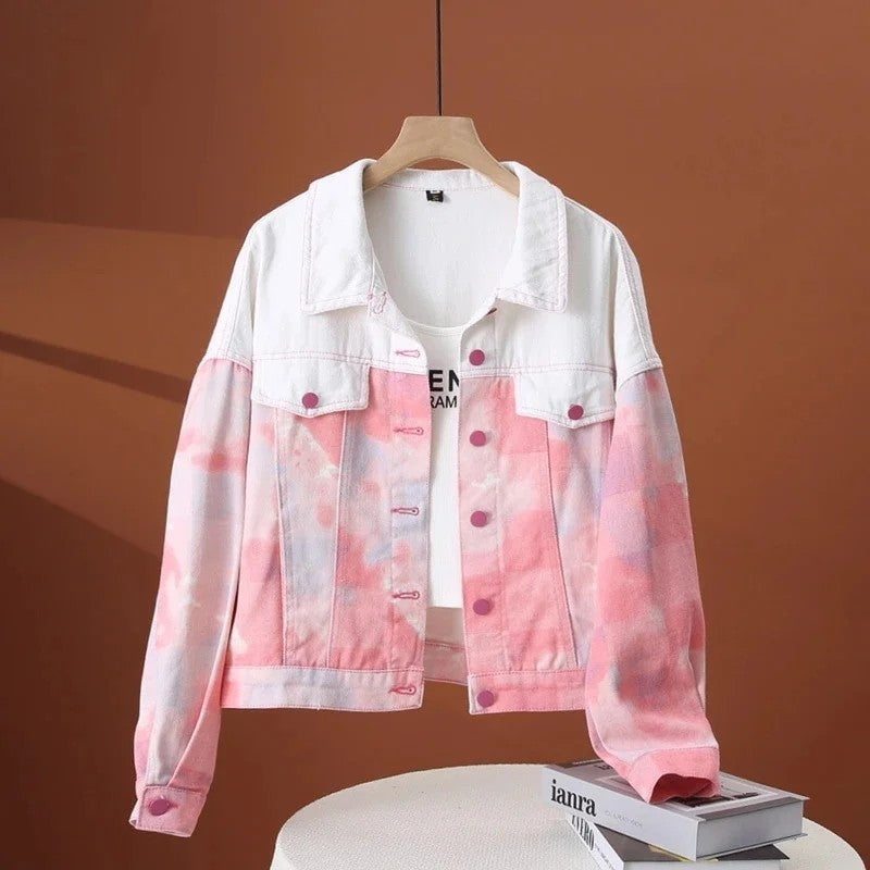 Avina Pastel Tie-Dye Cropped Denim Jacket