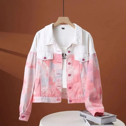 Avina Pastel Tie-Dye Cropped Denim Jacket
