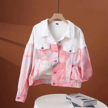 Avina Pastel Tie-Dye Cropped Denim Jacket