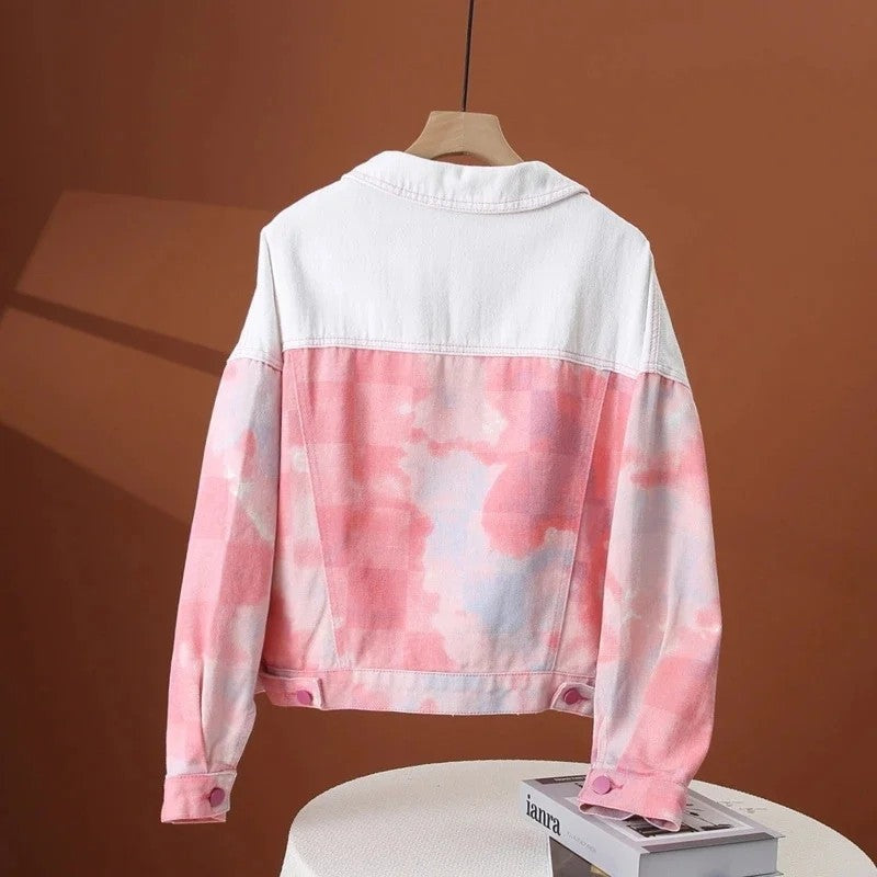 Avina Pastel Tie-Dye Cropped Denim Jacket