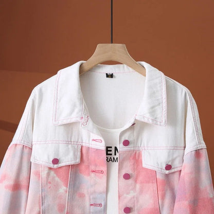 Avina Pastel Tie-Dye Cropped Denim Jacket