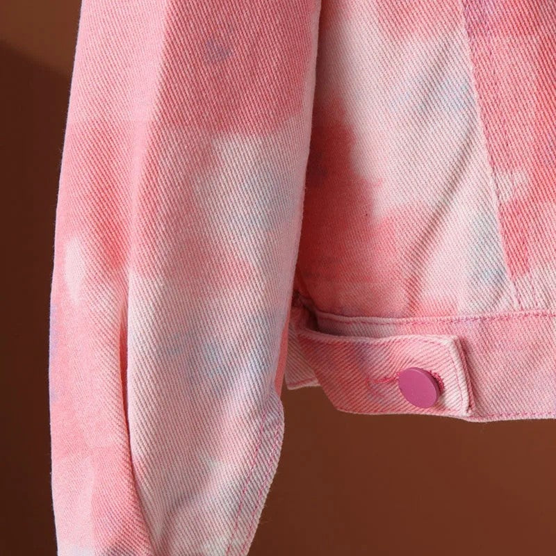 Avina Pastel Tie-Dye Cropped Denim Jacket