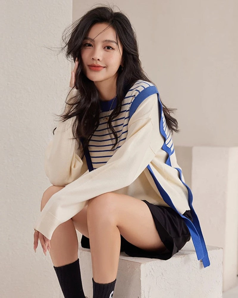 Beatriz Striped Knit Contrast Sweater