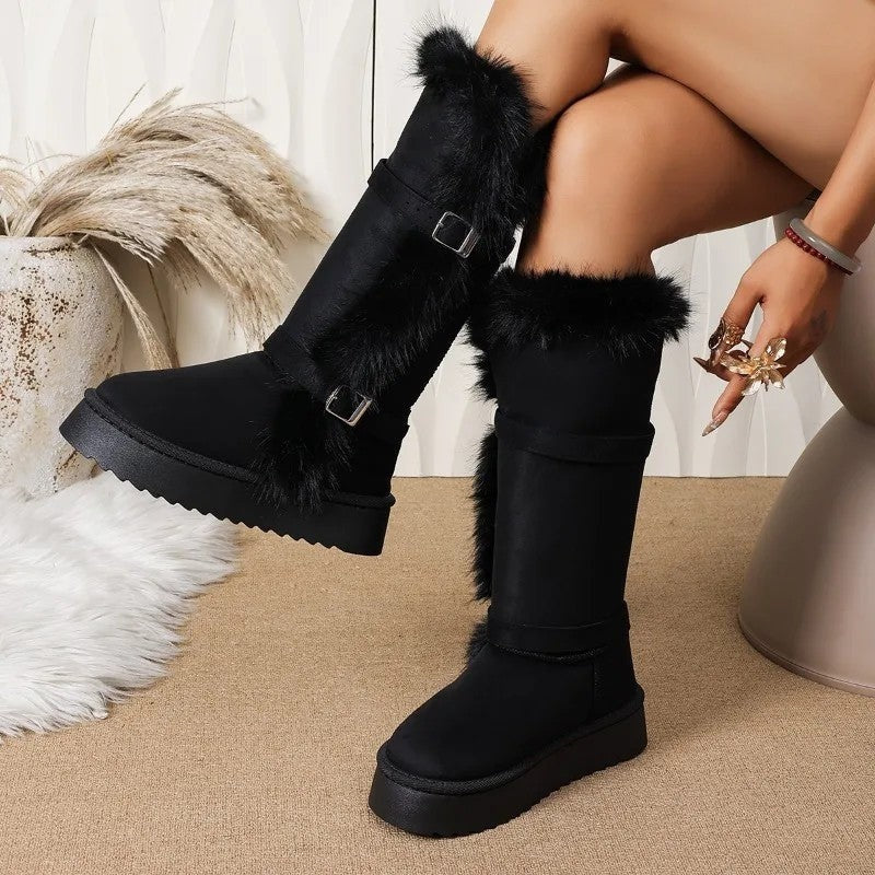 Camille Buckled Faux Fur Knee Boot