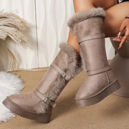 Camille Buckled Faux Fur Knee Boot