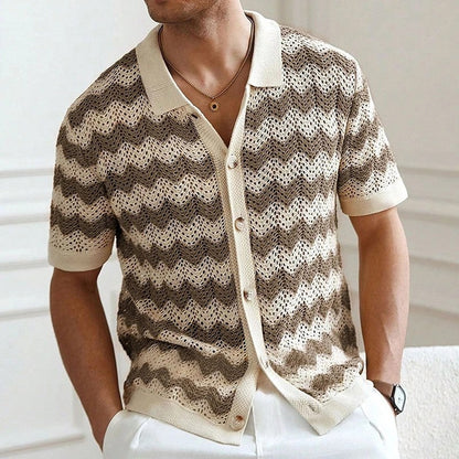 Cavino Crochet Knit Button-Up Shirt