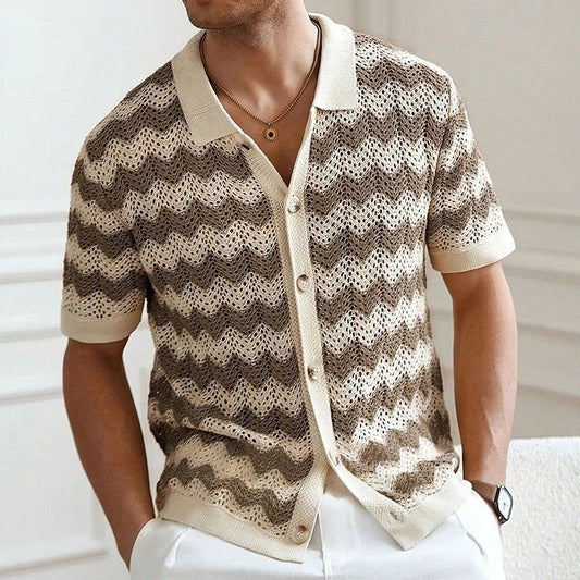 Cavino Crochet Knit Button-Up Shirt