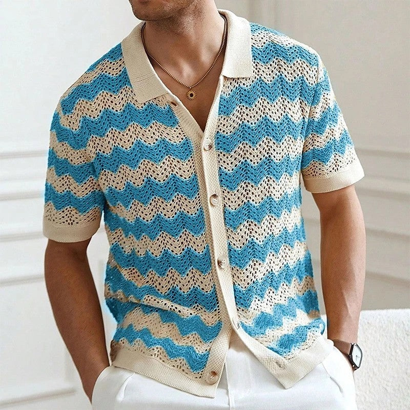 Cavino Crochet Knit Button-Up Shirt