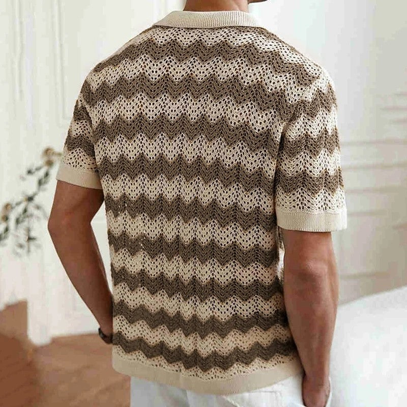 Cavino Crochet Knit Button-Up Shirt