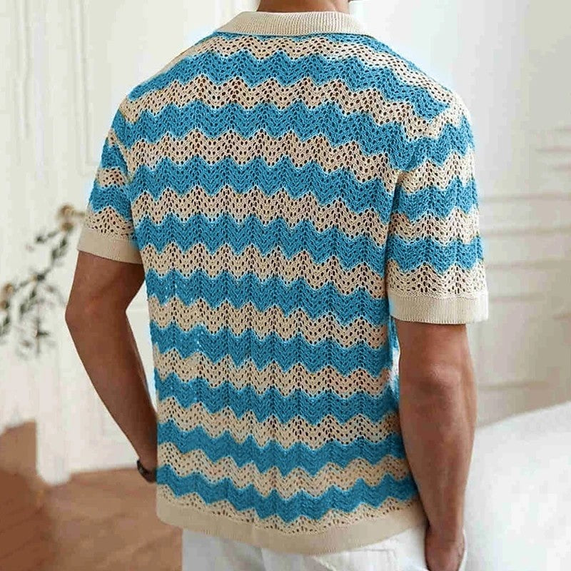 Cavino Crochet Knit Button-Up Shirt