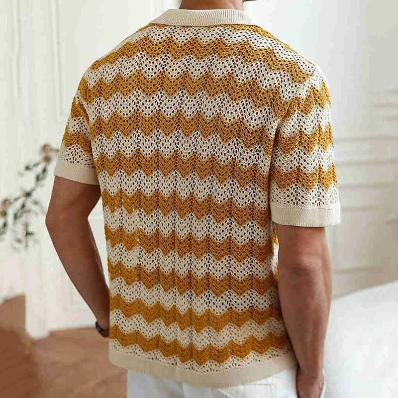 Cavino Crochet Knit Button-Up Shirt