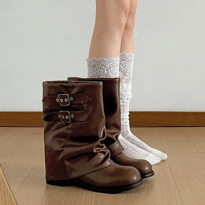 Claire Slouchy Double Buckle Mid-Calf Boots