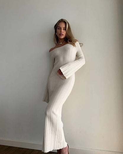 Clara Ribbed Off-Shoulder Knit Dress
