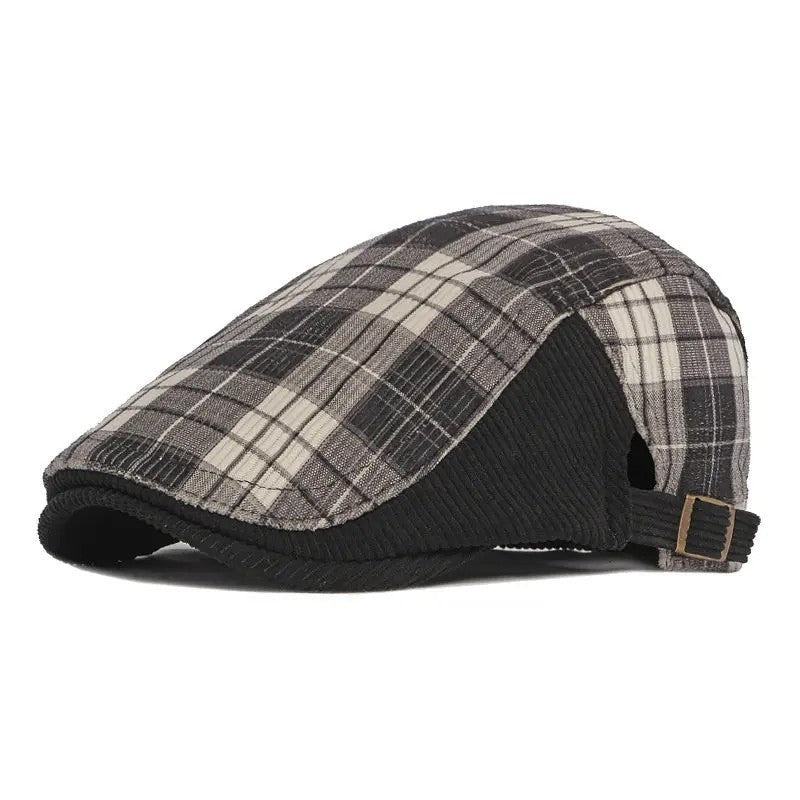 Corvin Plaid Corduroy Adjustable Flat Cap