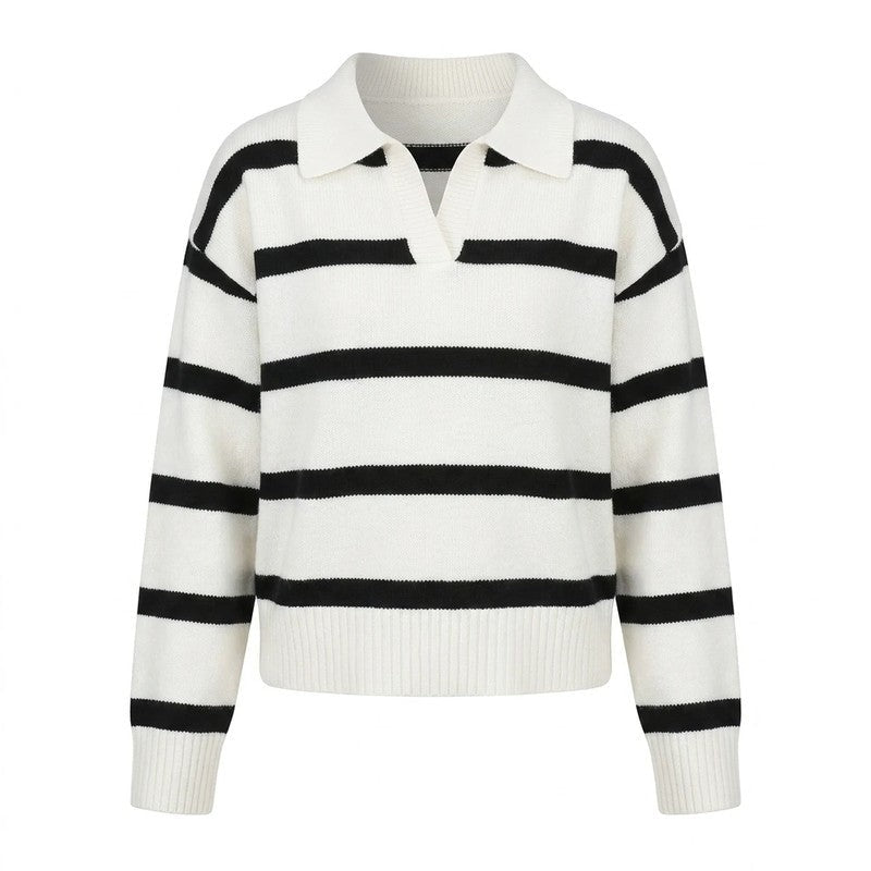 Doriana Striped Knit Polo Sweater