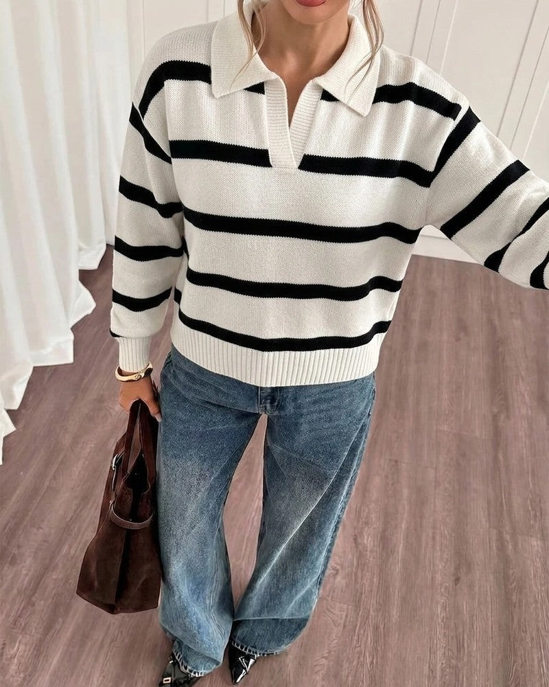 Doriana Striped Knit Polo Sweater