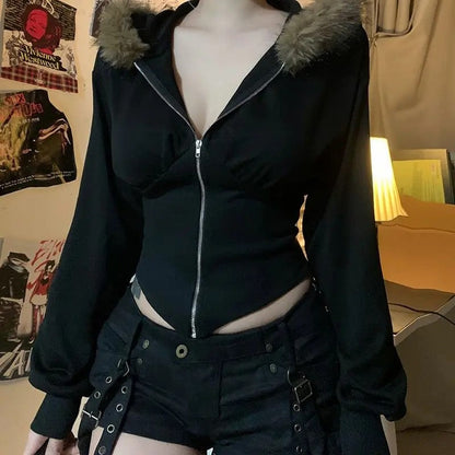 Eleanor Fitted Faux Fur Trim Zip Hoodie