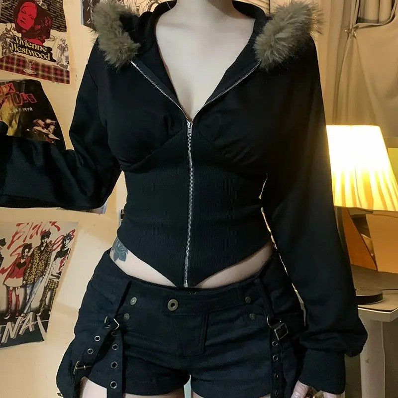 Eleanor Fitted Faux Fur Trim Zip Hoodie