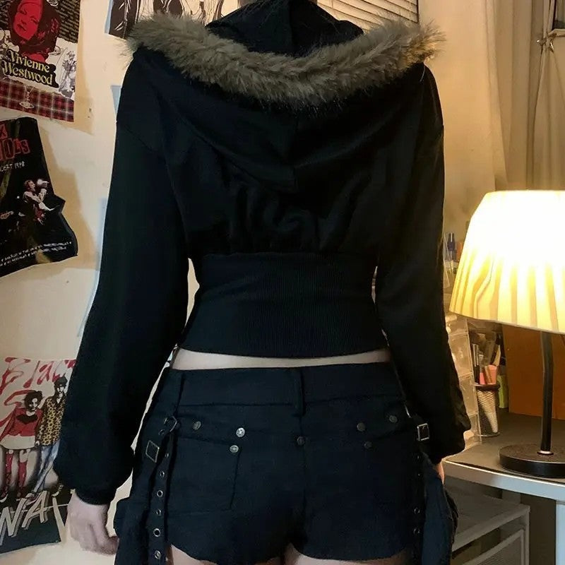 Eleanor Fitted Faux Fur Trim Zip Hoodie