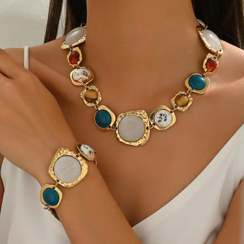 Elisara Hammered Mixed Stone Statement Necklace Set