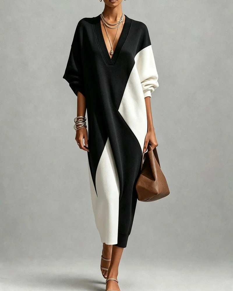 Elise Colorblock Knit V-Neck Maxi Dress