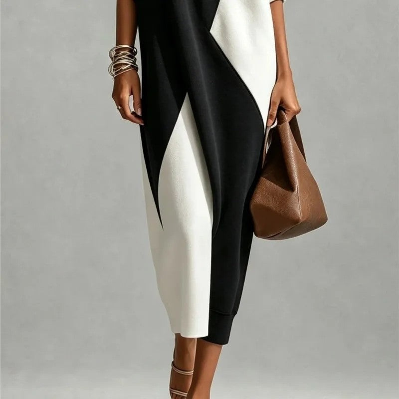 Elise Colorblock Knit V-Neck Maxi Dress