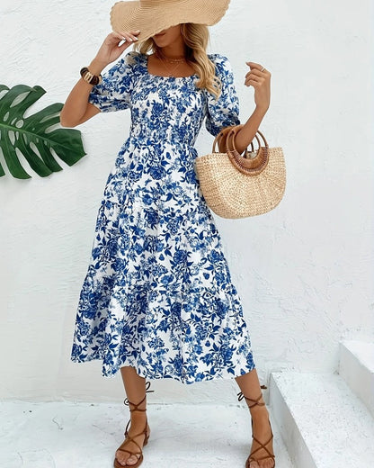 Eloria Floral Puff Sleeve Midi Dress