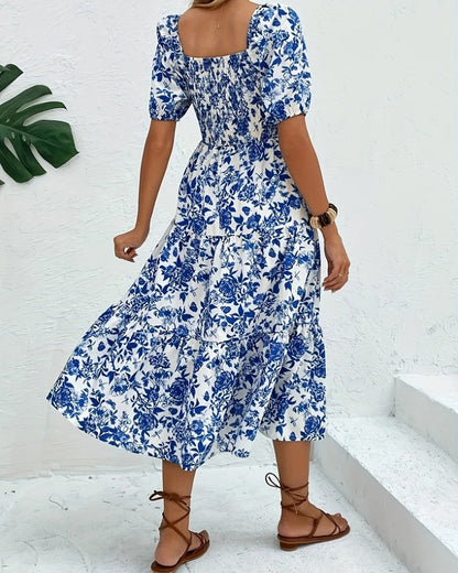 Eloria Floral Puff Sleeve Midi Dress