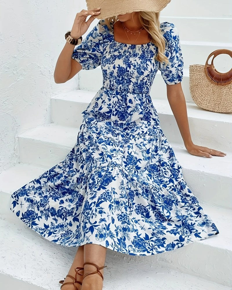 Eloria Floral Puff Sleeve Midi Dress