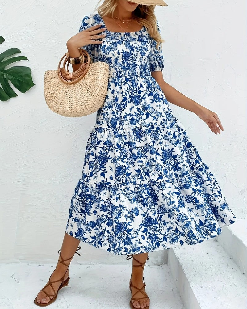 Eloria Floral Puff Sleeve Midi Dress