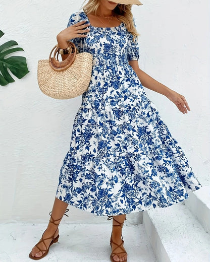 Eloria Floral Puff Sleeve Midi Dress