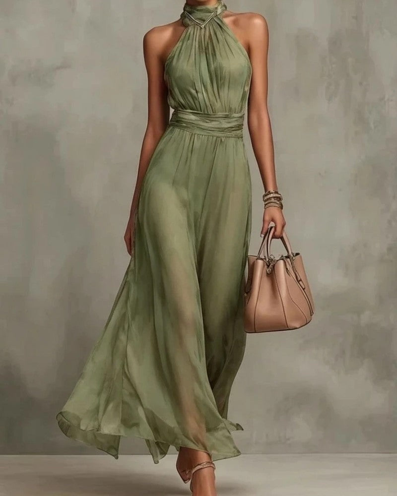 Eloria Halter Neck Pleated Maxi Dress