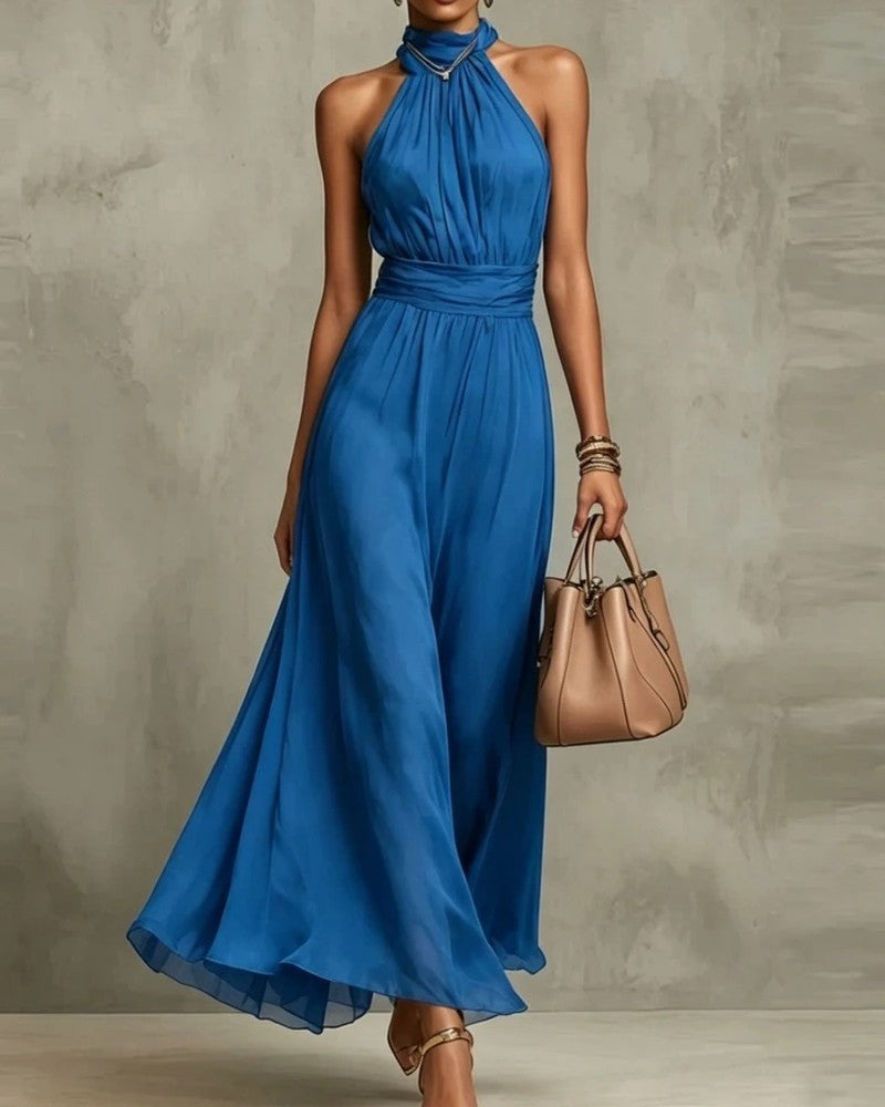 Eloria Halter Neck Pleated Maxi Dress