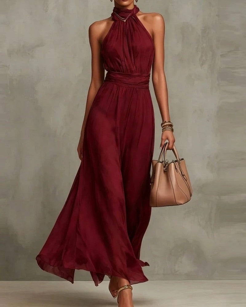 Eloria Halter Neck Pleated Maxi Dress