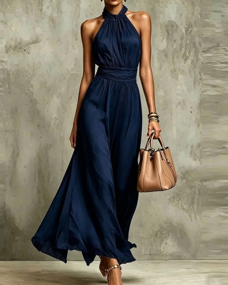 Eloria Halter Neck Pleated Maxi Dress