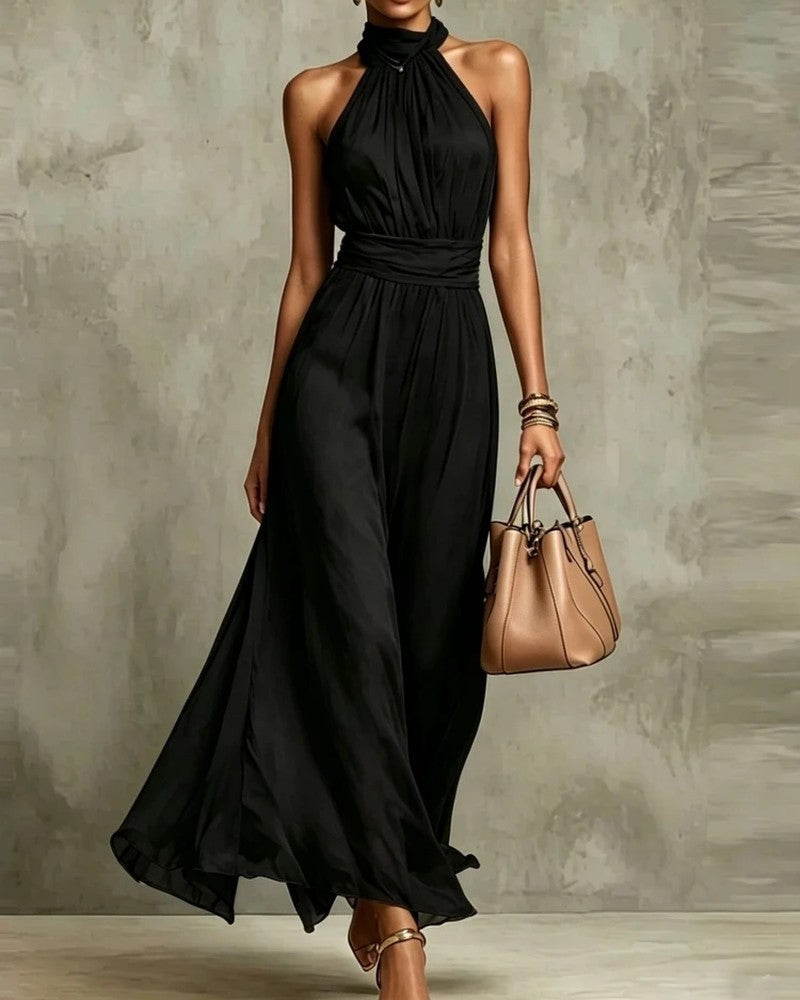 Eloria Halter Neck Pleated Maxi Dress
